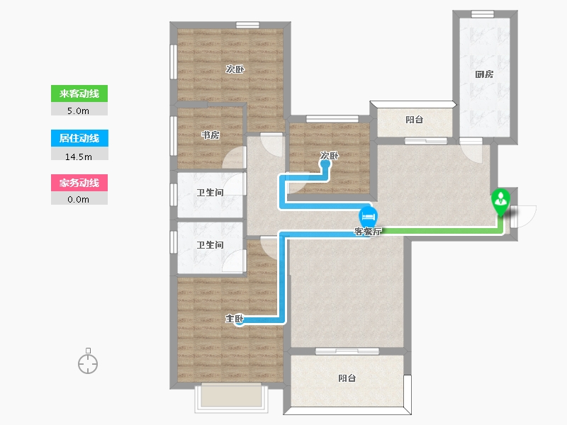 湖南省-长沙市-恒大揽湖苑21栋建面144㎡-104.73-户型库-动静线