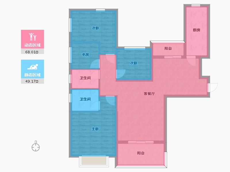 湖南省-长沙市-恒大揽湖苑21栋建面144㎡-104.73-户型库-动静分区