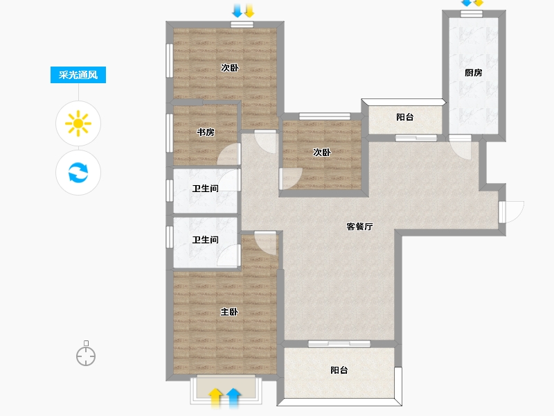 湖南省-长沙市-恒大揽湖苑21栋建面144㎡-104.73-户型库-采光通风