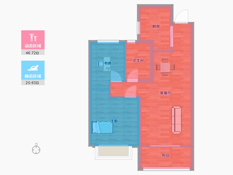 江苏省-南京市-紫樾府A-10幢,A-12幢D户型75m²-60.00-户型库-动静分区