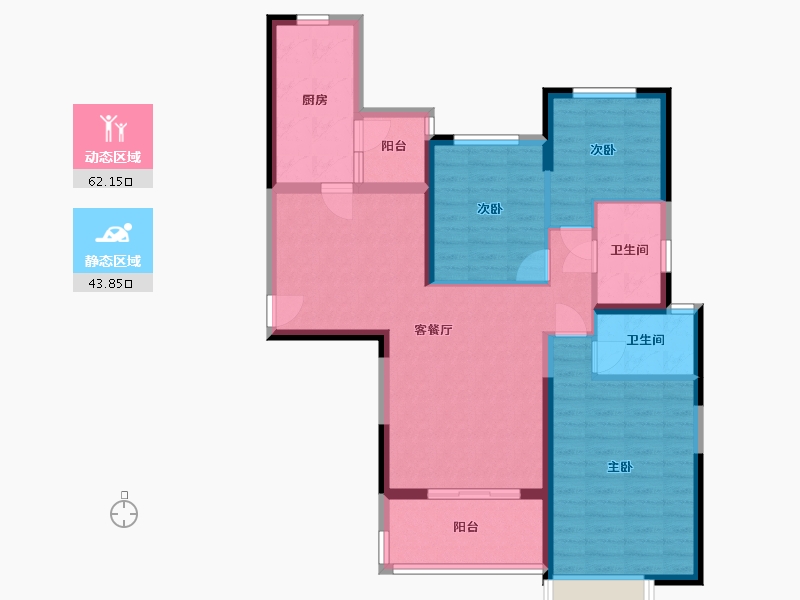 湖南省-长沙市-恒大揽湖苑22栋建面133㎡-94.58-户型库-动静分区