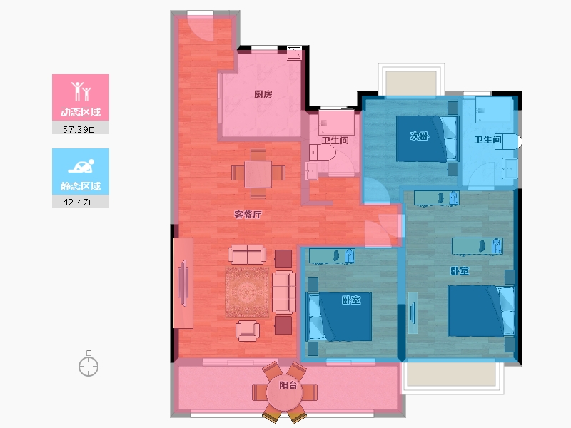 江苏省-南京市-水沐雍荣府13幢,14幢,12幢,11幢112m²-89.56-户型库-动静分区