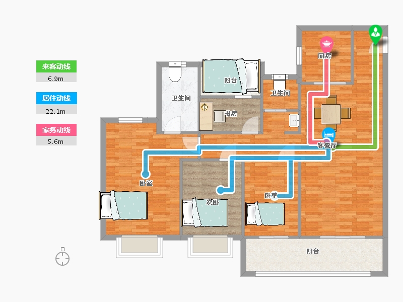 江苏省-南京市-燕熙台E户型141m²-111.99-户型库-动静线