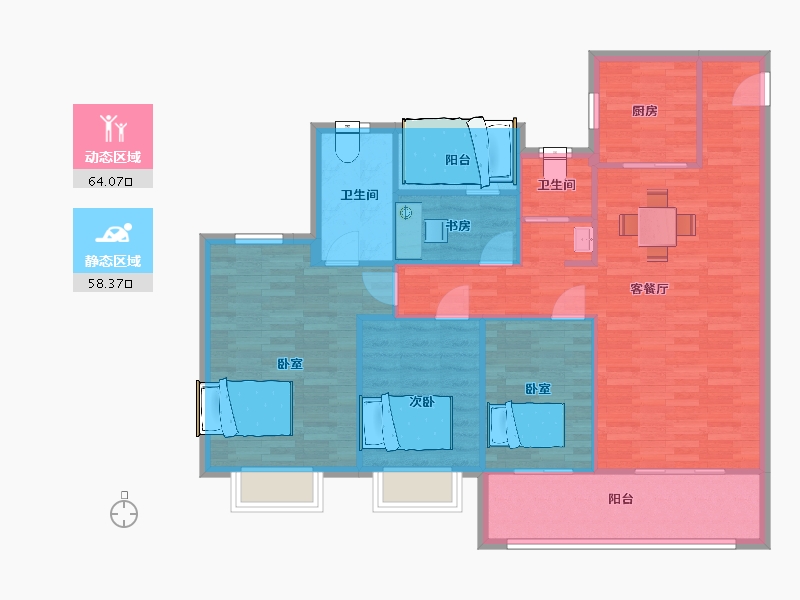 江苏省-南京市-燕熙台E户型141m²-111.99-户型库-动静分区