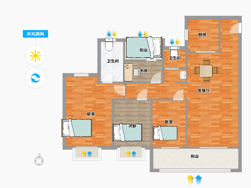 江苏省-南京市-燕熙台E户型141m²-111.99-户型库-采光通风