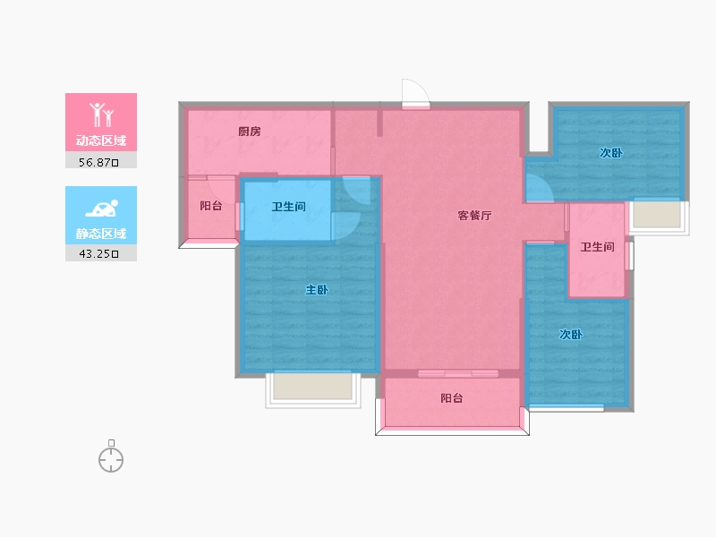 湖南省-长沙市-恒大揽湖苑21栋建面126㎡-89.73-户型库-动静分区