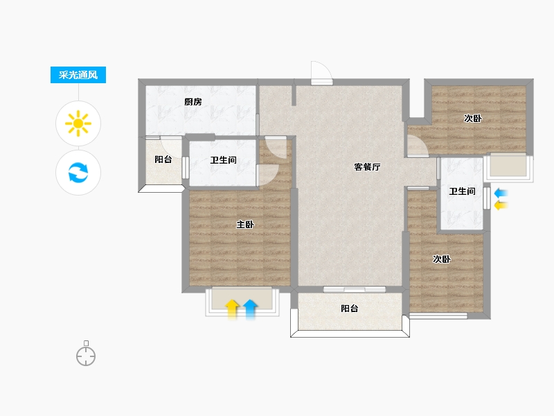 湖南省-长沙市-恒大揽湖苑21栋建面126㎡-89.73-户型库-采光通风