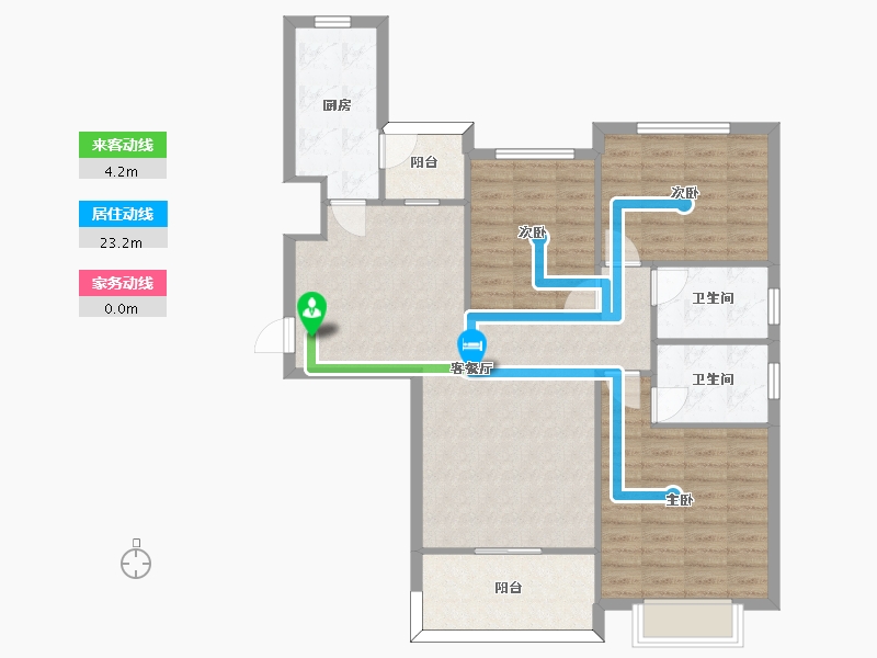 湖南省-长沙市-恒大揽湖苑21栋建面131㎡-96.16-户型库-动静线