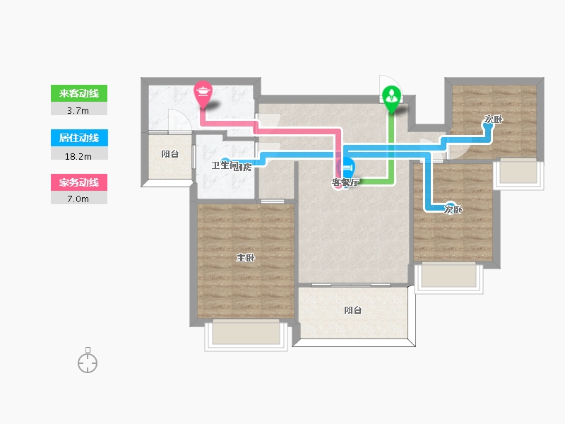 湖南省-长沙市-恒大揽湖苑22栋建面100㎡-74.74-户型库-动静线