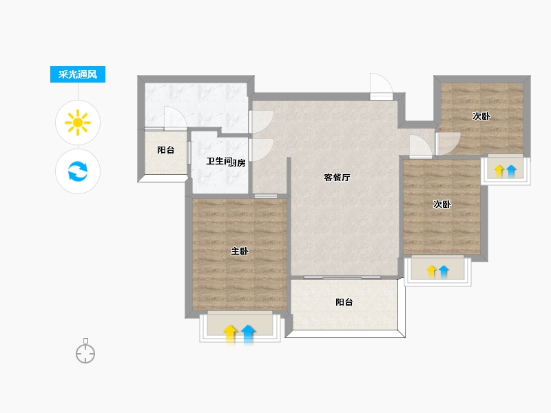 湖南省-长沙市-恒大揽湖苑22栋建面100㎡-74.74-户型库-采光通风