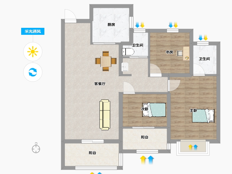 江苏省-南京市-燕熙台D103m²-82.37-户型库-采光通风