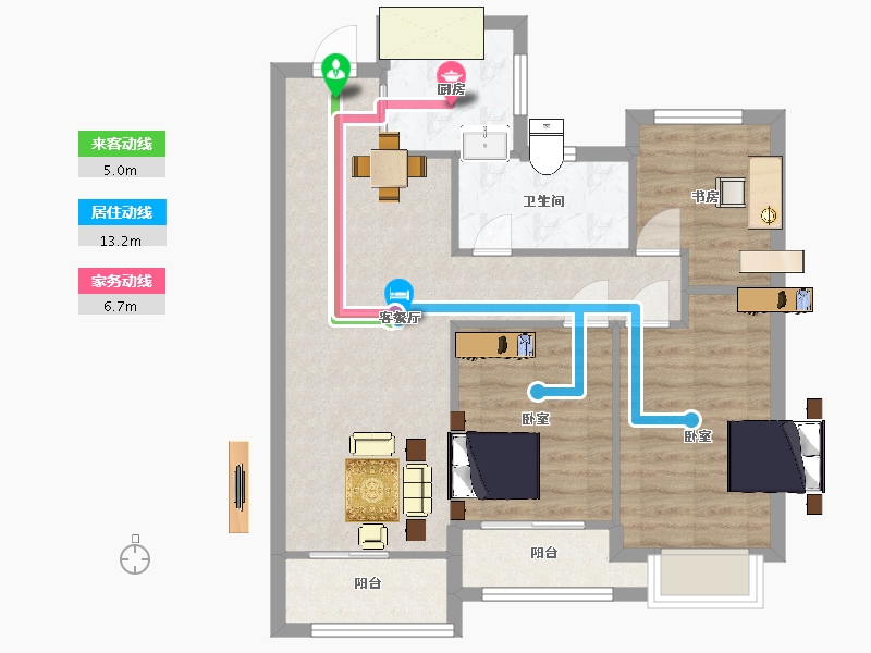 江苏省-南京市-燕熙台A户型92m²-73.59-户型库-动静线