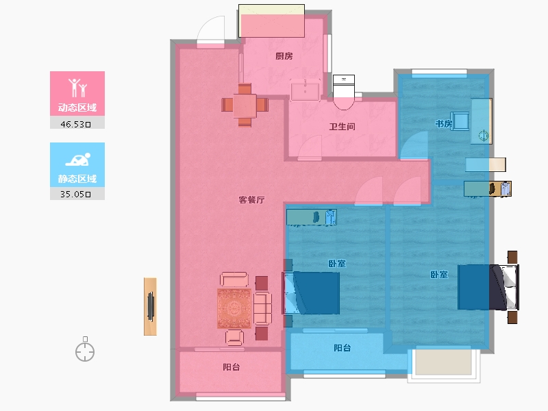 江苏省-南京市-燕熙台A户型92m²-73.59-户型库-动静分区