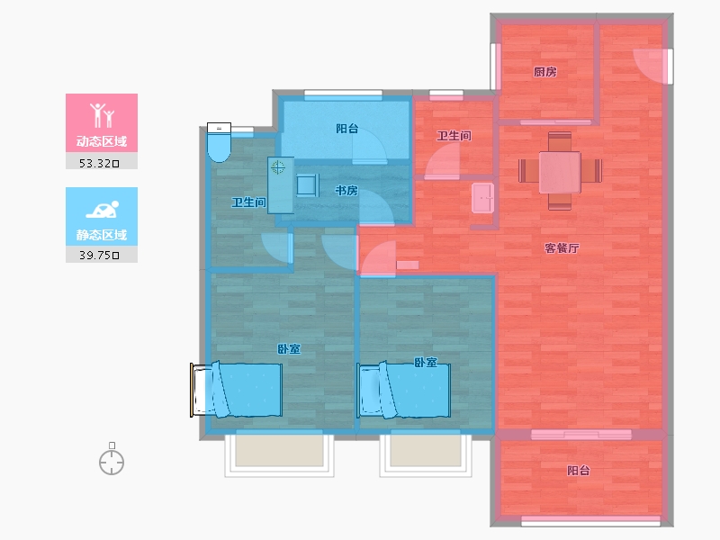 江苏省-南京市-燕熙台B户型106m²-84.44-户型库-动静分区