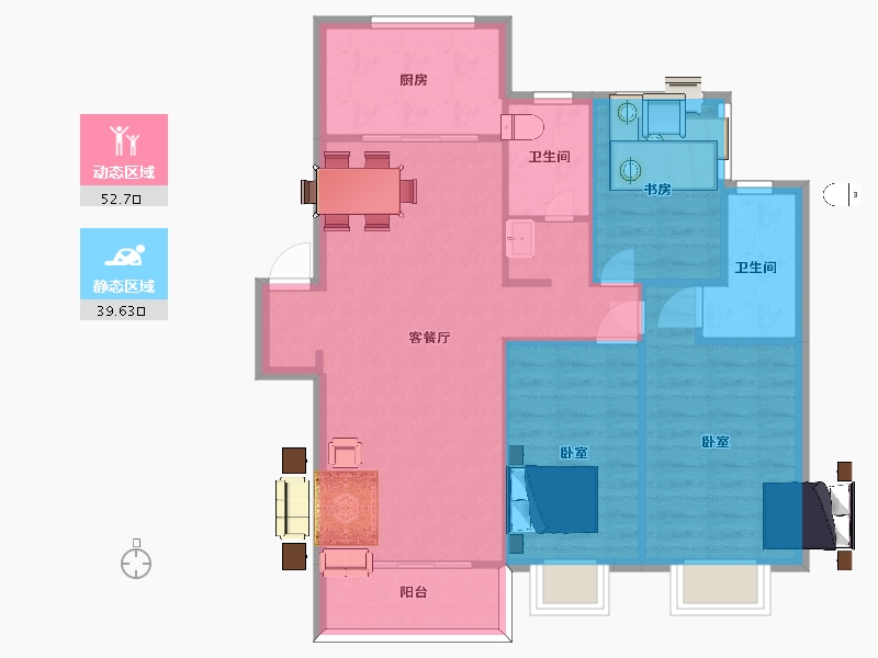 江苏省-南京市-汤山玉兰公馆1幢,6幢B1户型105m²-84.00-户型库-动静分区