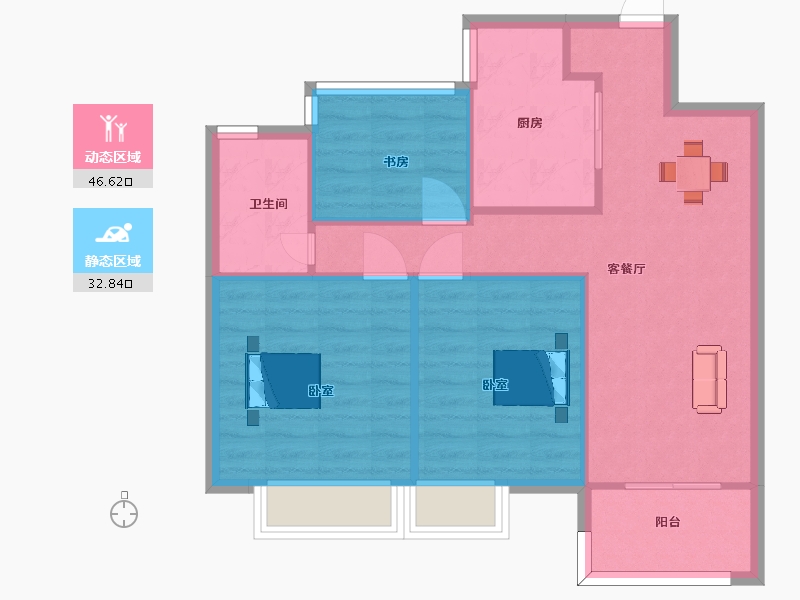 江苏省-南京市-汤山玉兰公馆1幢,2幢,6幢A户型90m²-71.99-户型库-动静分区