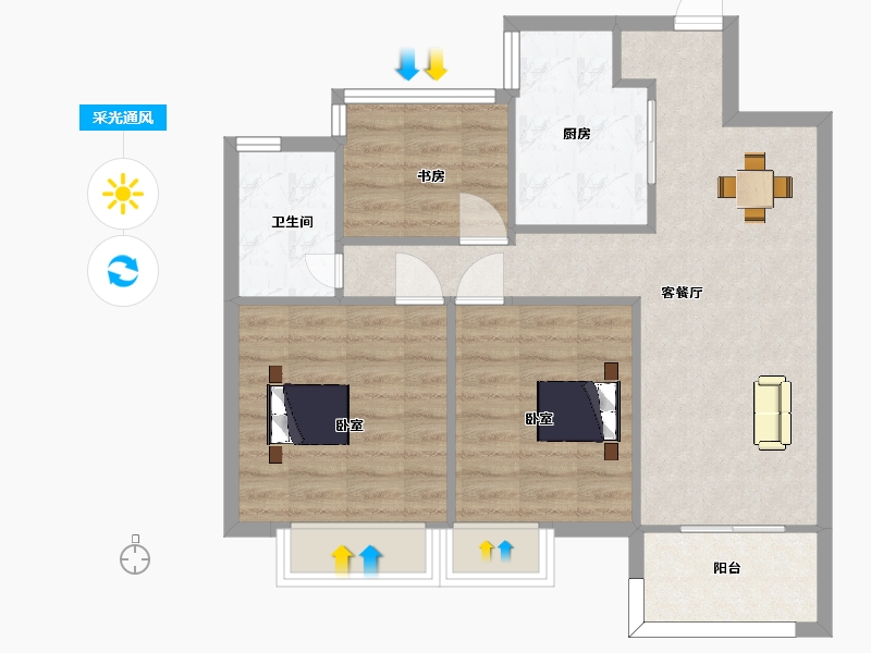 江苏省-南京市-汤山玉兰公馆1幢,2幢,6幢A户型90m²-71.99-户型库-采光通风