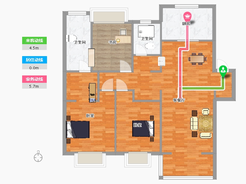 江苏省-南京市-汤山玉兰公馆3幢,4幢,5幢C户型125m²-99.90-户型库-动静线