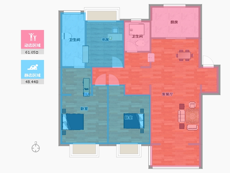 江苏省-南京市-汤山玉兰公馆3幢,4幢,5幢C户型125m²-99.90-户型库-动静分区