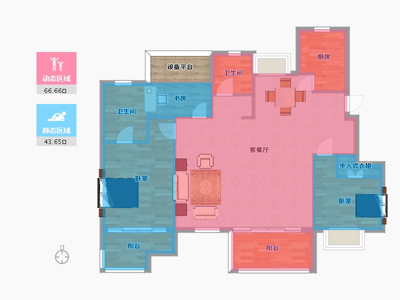 江苏省-南京市-荣盛隽峰雅苑C3户型130m²-104.40-户型库-动静分区