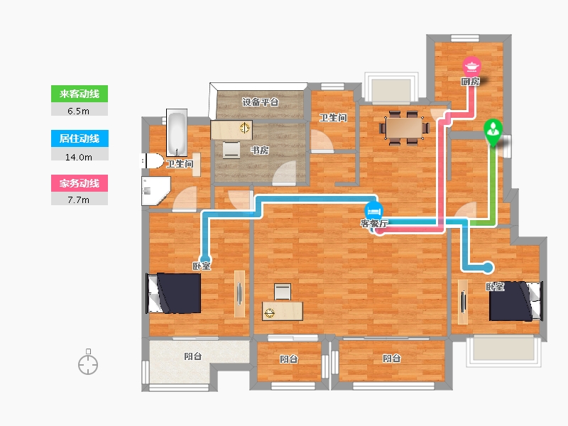 江苏省-南京市-荣盛隽峰雅苑5幢,7幢C1户型130m²-105.32-户型库-动静线