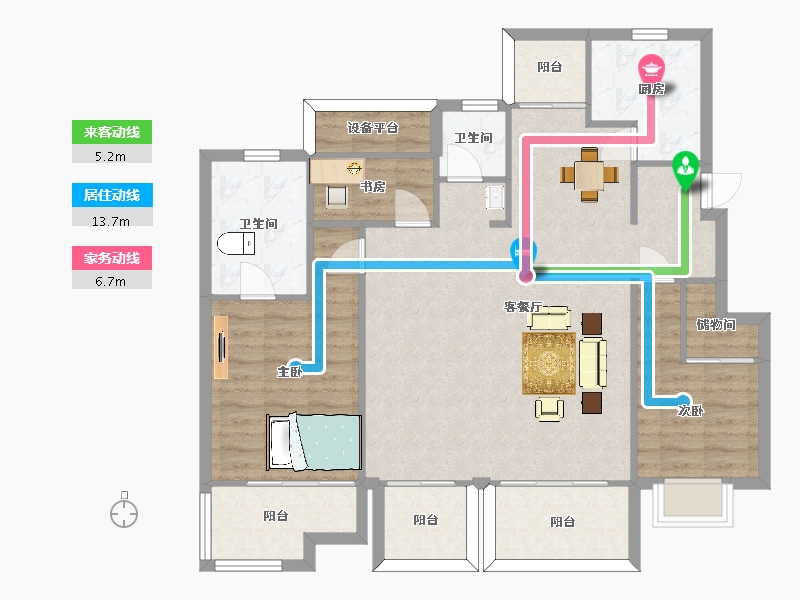 江苏省-南京市-荣盛隽峰雅苑B2户型132m²-106.19-户型库-动静线