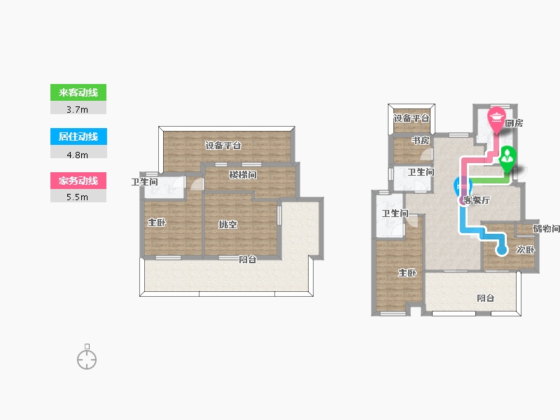 江苏省-南京市-荣盛隽峰雅苑B4户型156m²-156.00-户型库-动静线