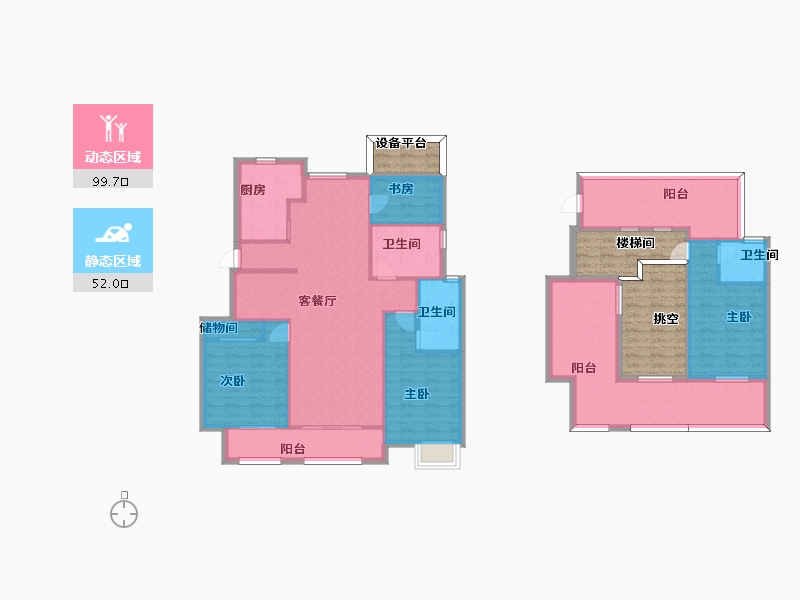 江苏省-南京市-荣盛隽峰雅苑A4户型156m²-156.01-户型库-动静分区