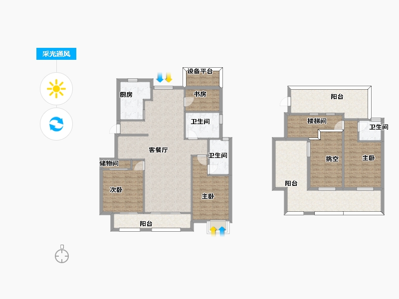 江苏省-南京市-荣盛隽峰雅苑A4户型156m²-156.01-户型库-采光通风