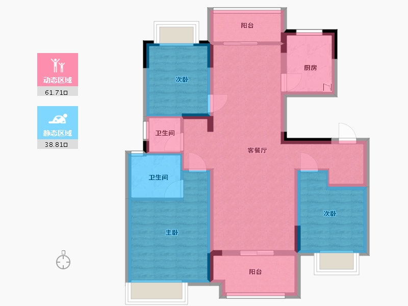 江苏省-南京市-美的雍翠园10幢,11幢,12幢A户型110m²-89.01-户型库-动静分区