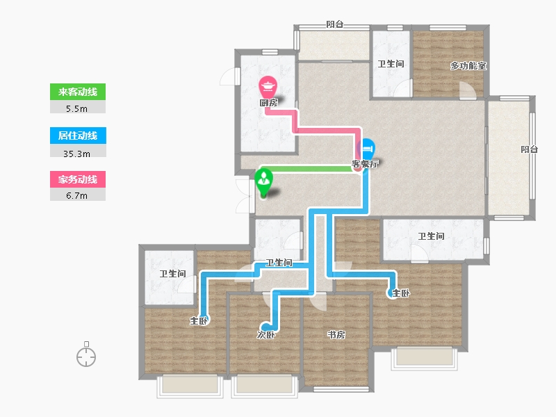 江苏省-南京市-河西金茂府220m²-175.99-户型库-动静线