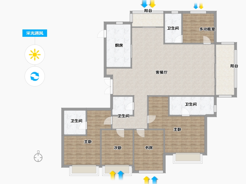 江苏省-南京市-河西金茂府220m²-175.99-户型库-采光通风