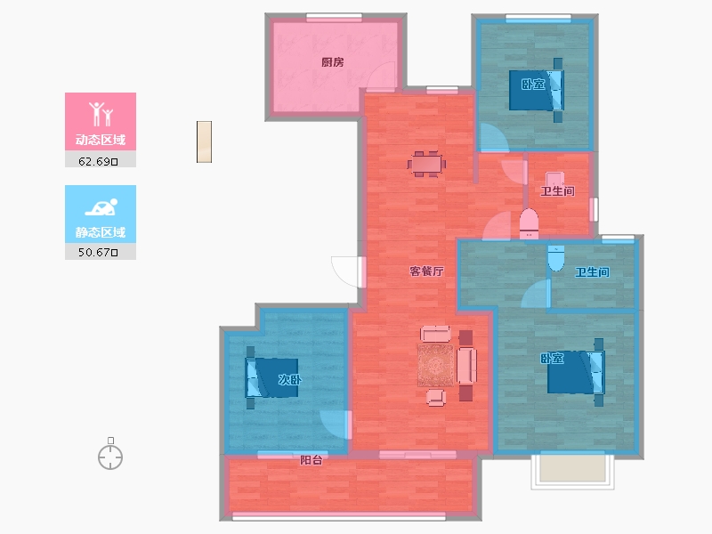 江苏省-南京市-葛洲坝阳光城鼓印蘭园5幢,3幢B户型127m²-101.99-户型库-动静分区