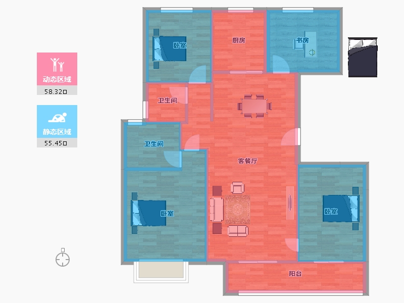 江苏省-南京市-葛洲坝阳光城鼓印蘭园6幢,A户型130m²-104.00-户型库-动静分区