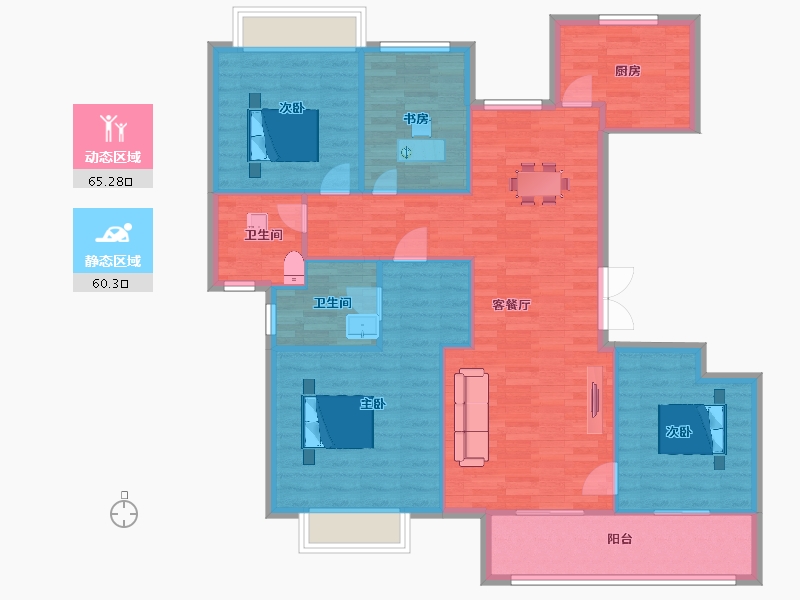 江苏省-南京市-葛洲坝阳光城鼓印蘭园5幢C1户型144m²-115.00-户型库-动静分区