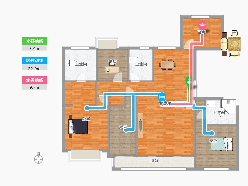 江苏省-南京市-葛洲坝阳光城鼓印蘭园D户型172m²-137.60-户型库-动静线