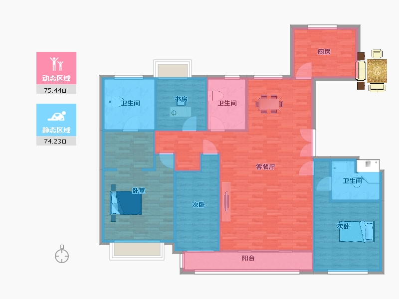 江苏省-南京市-葛洲坝阳光城鼓印蘭园D户型172m²-137.60-户型库-动静分区