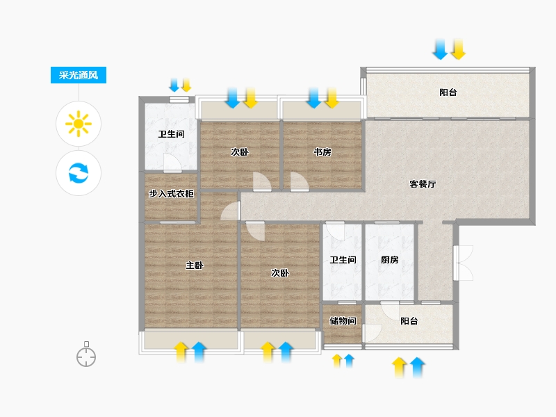 四川省-成都市-当代璞誉6号楼168m²-134.50-户型库-采光通风