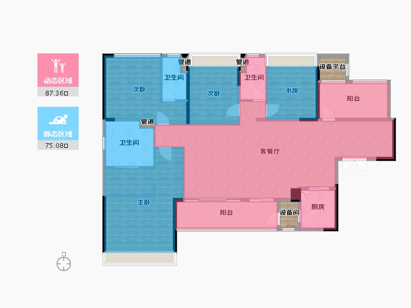 四川省-成都市-当代璞誉5号楼,7号楼,13栋,4栋178m²-153.53-户型库-动静分区