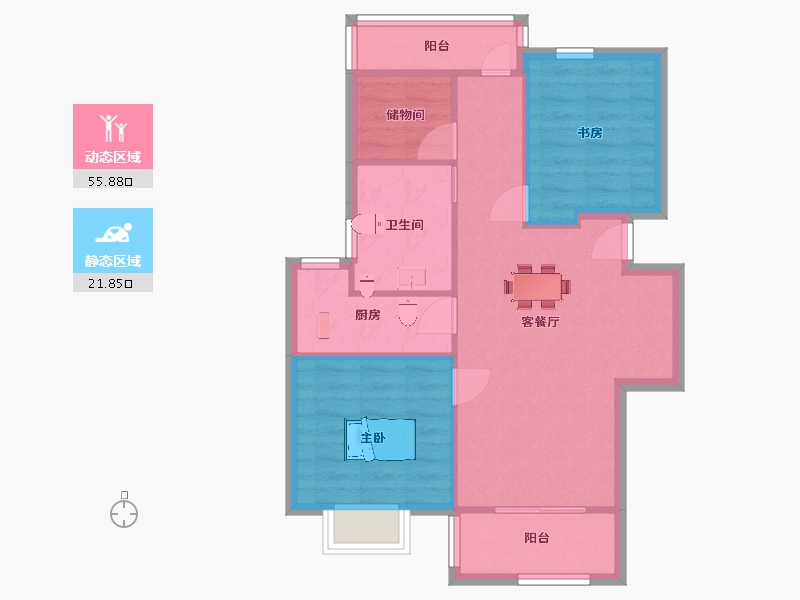 江苏省-南京市-融信世纪东方月白风清13幢,16幢,19幢88m²-70.00-户型库-动静分区