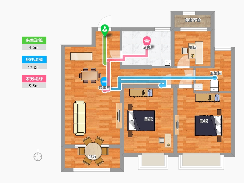 江苏省-南京市-创源龙樾3幢,6幢A3户型103m²-83.81-户型库-动静线