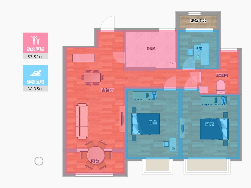 江苏省-南京市-创源龙樾3幢,6幢A3户型103m²-83.81-户型库-动静分区