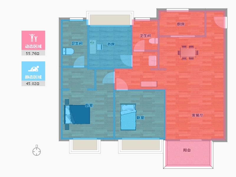 江苏省-南京市-华侨城翡翠天域K6幢,K-8幢B3户115m²-92.00-户型库-动静分区