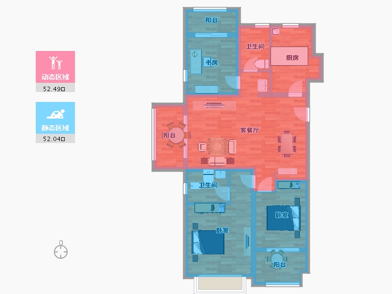 江苏省-南京市-创源龙樾1幢,2幢,5幢,8幢116㎡户型-92.82-户型库-动静分区