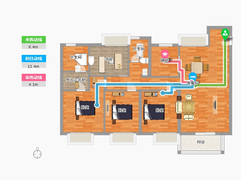 江苏省-南京市-华侨城翡翠天域K5幢D1户型138m²-110.69-户型库-动静线