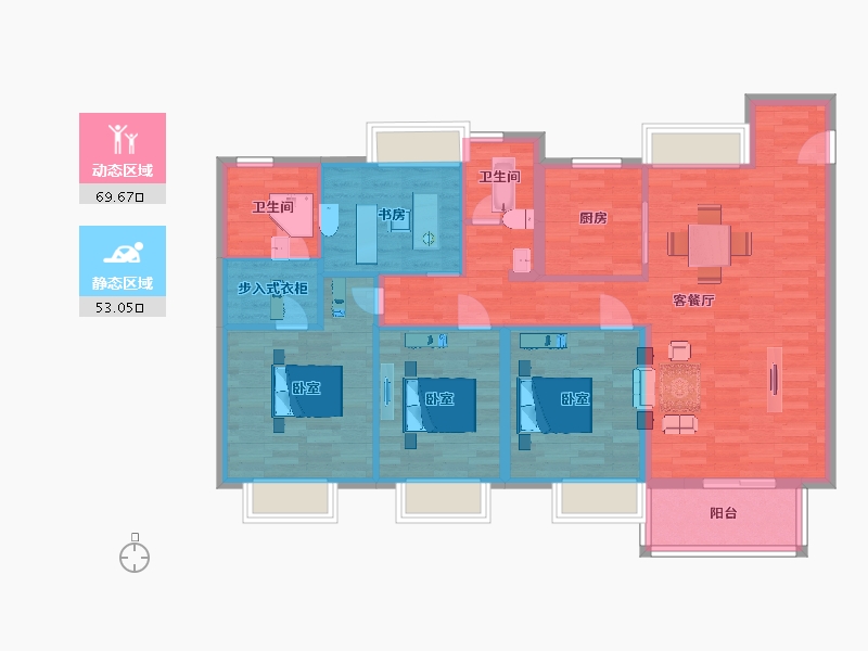 江苏省-南京市-华侨城翡翠天域K5幢D1户型138m²-110.69-户型库-动静分区