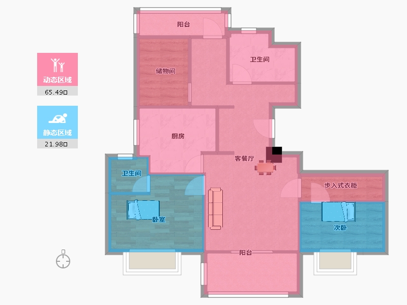 江苏省-南京市-融信世纪东方和风林语13幢,16幢,19幢98m²-77.96-户型库-动静分区