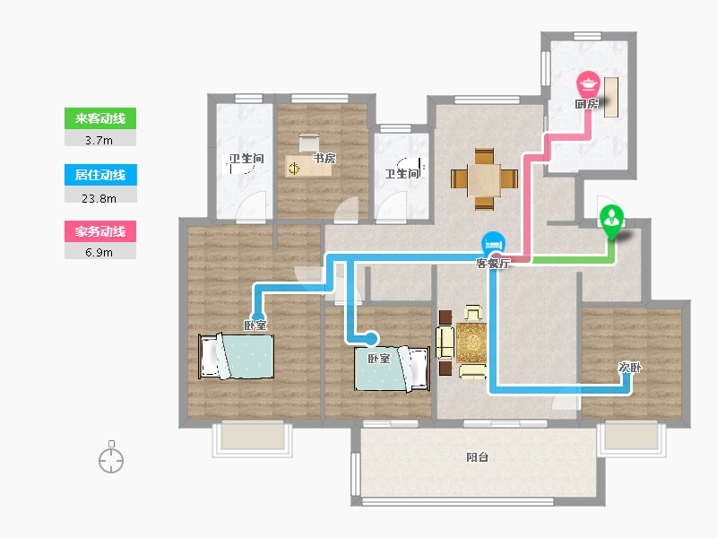 江苏省-南京市-万象天地九悦禧悦户型159m²-127.00-户型库-动静线