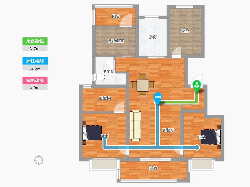 江苏省-南京市-万象天地九悦雅悦户型124m²-98.99-户型库-动静线