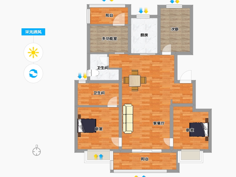 江苏省-南京市-万象天地九悦雅悦户型124m²-98.99-户型库-采光通风